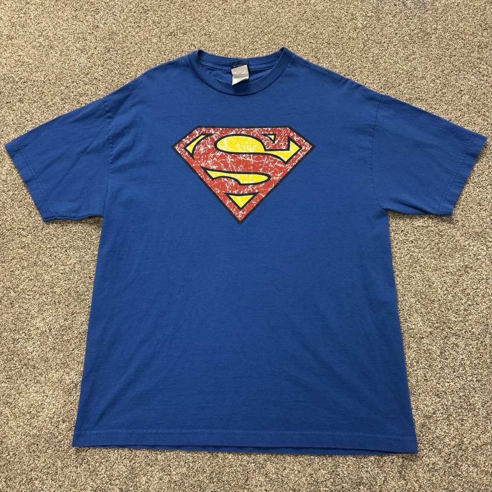 Superman Shirt Mens XL Blue Shield Logo Graphic Superhero Comic Tee T-Shirt